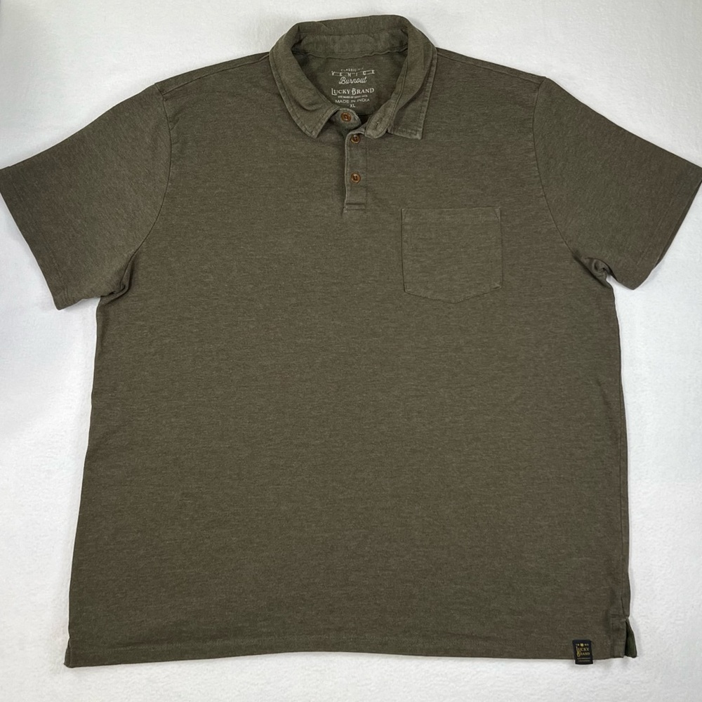 Lucky Brand Venice Burnout Polo Shirt Men’s XL Classic Fit Olive Green
